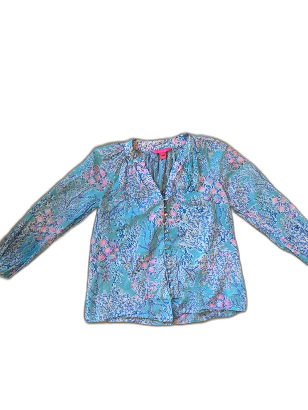 Lilly Pulitzer Coleman Top Now You Sea Me Blue Ibiza Cotton Blouse Size xs